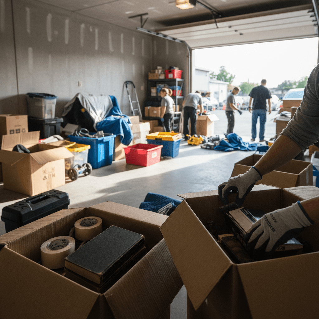 Garage cleanout with organized sorting