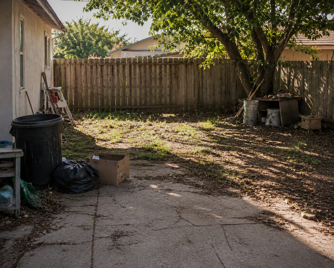 Backyard cleanup before